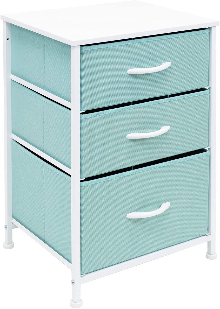 Sorbus Nightstand with 3 Drawers - Furniture Storage for Bedroom, Closet, Office Organization - Steel Frame, Wood Top, Pastel Fabric Bin